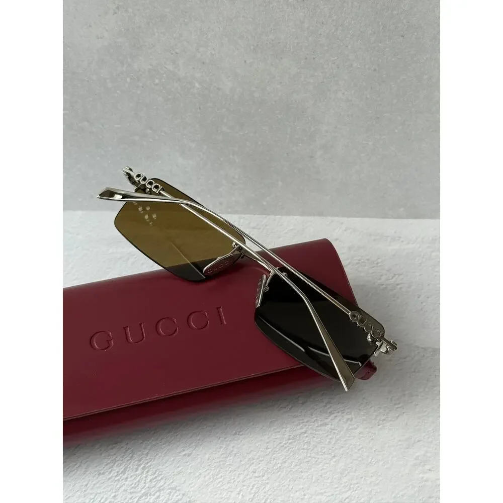 NEW Gucci GG1941S Silver Brown Rimless Unisex Sunglasses $545